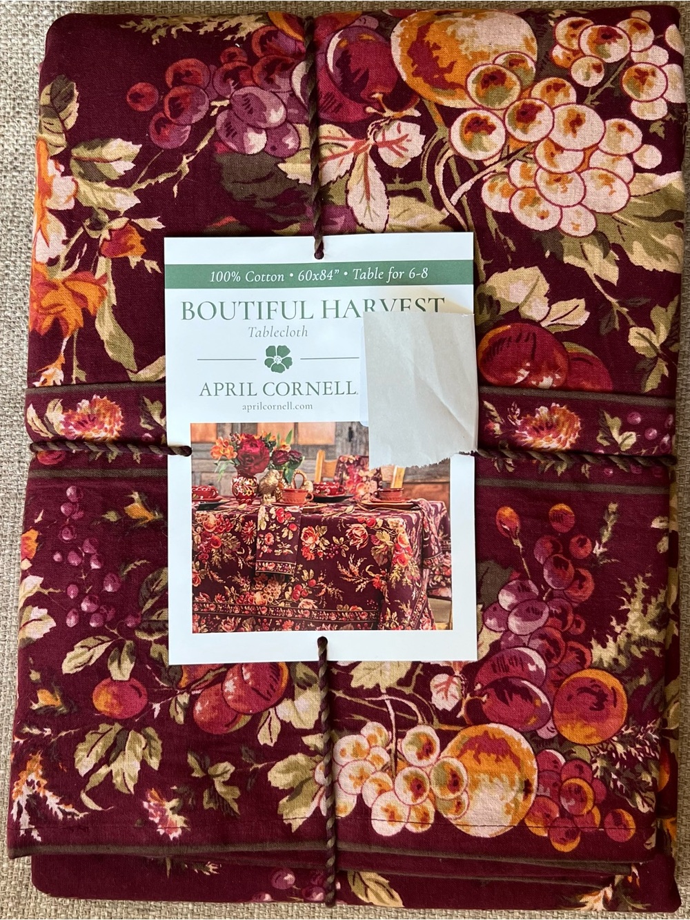 April Cornell 60” x 84” Bountiful Harvest Wine NWT Tablecloth